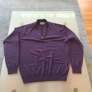 Peter Millar Purple Merino Wool 1/4 Zip Neck Pullover Lightweight Top Sweater M